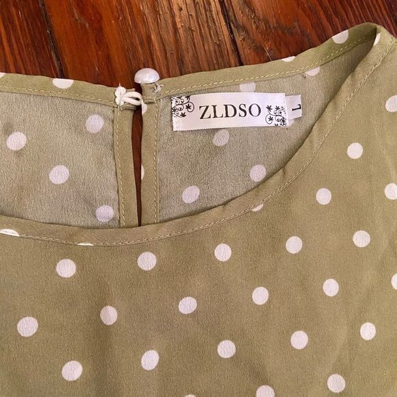 Zldso Large Green Polka Dotted Summer Dress Fun - Picture 6 of 8